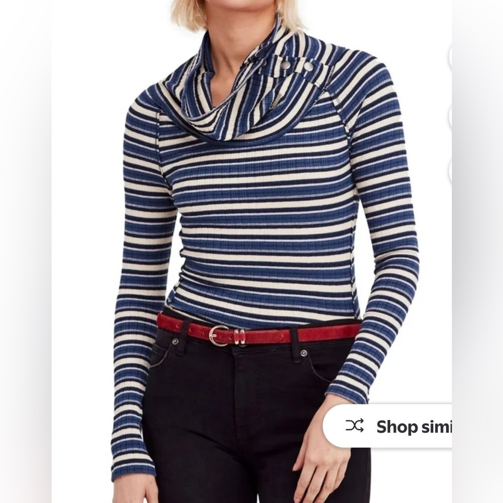 Free People Womens Cape Cold Basic striped T-Shirt, size S blue